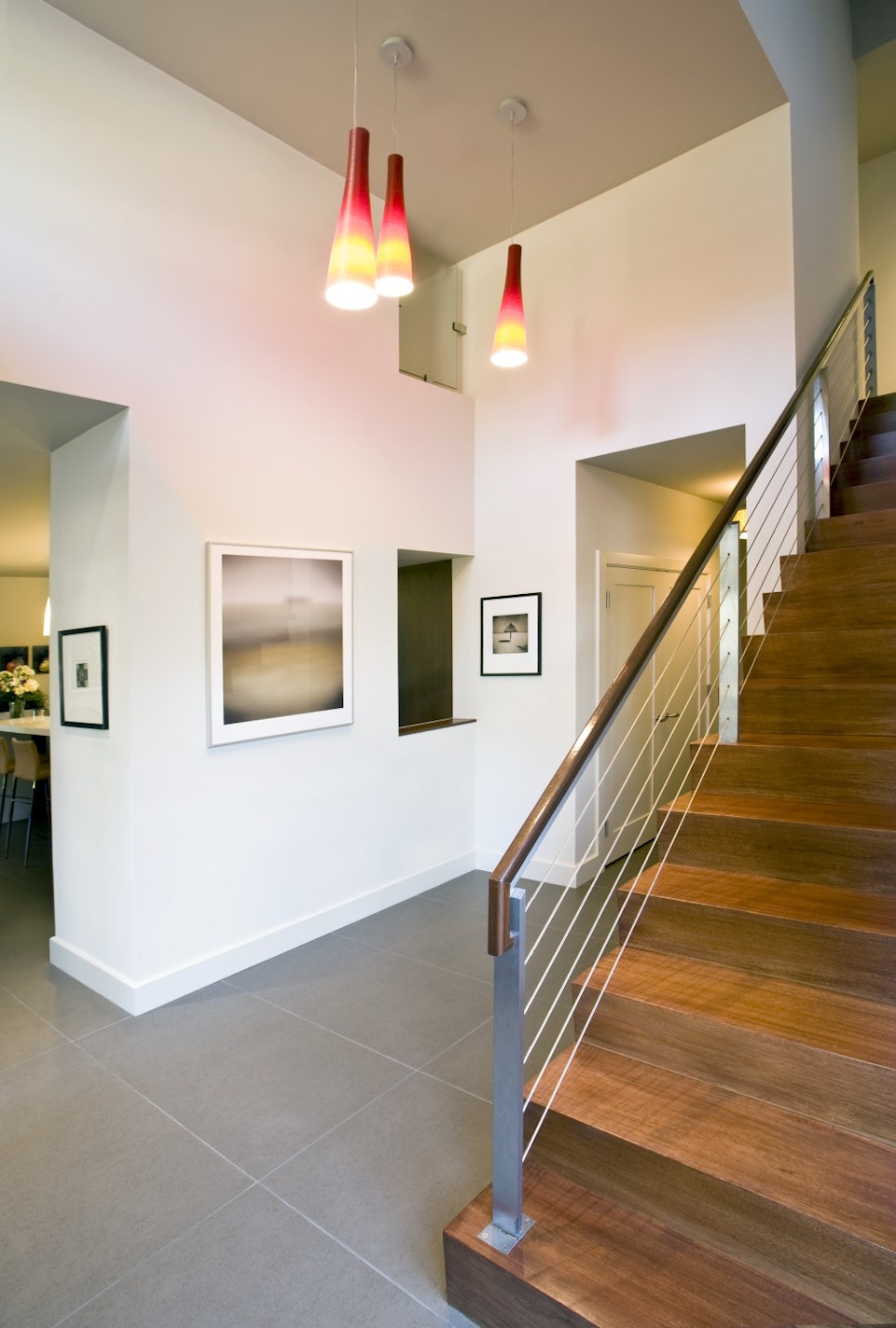Contemporary Builder Staircase with Stainless Steel Railing